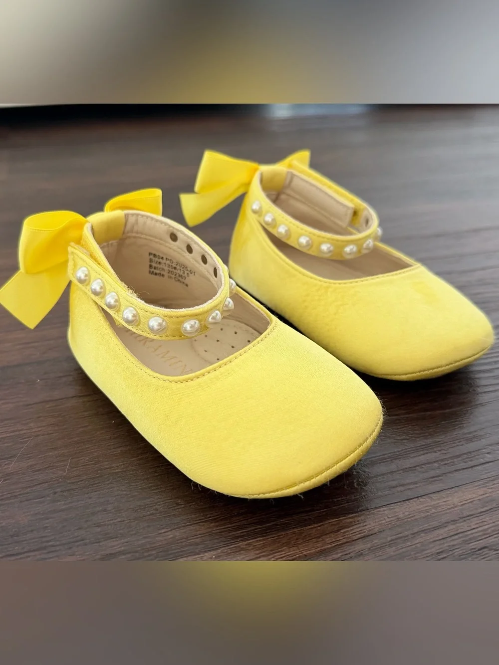 Girls Yellow Pearl Mary Jane Flats